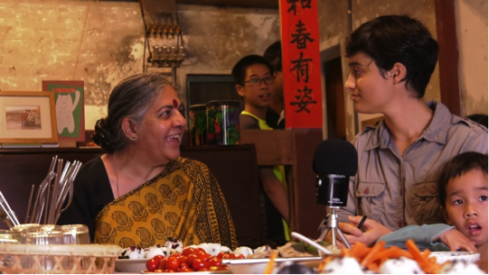 Joelle Chevrier translates for Vandana Shiva