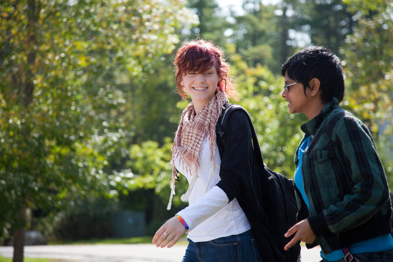 Two Simon's Rock students walking outdoors