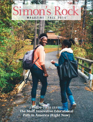 magazine cover, two students walking to class.
