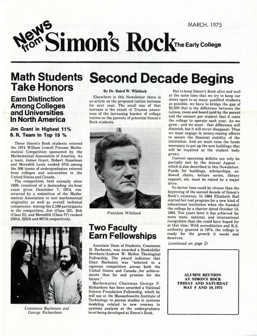News from Simon's Rock, March 1975