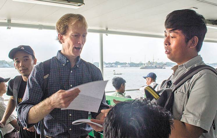 Professor and student on a ferry